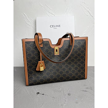Celine Cabas 16 in Triomphe Canvas And Calfskin Bag 37x26x14cm
