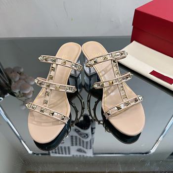 Valentino Garavani Women's Beige Rockstud Sandals 6.5cm