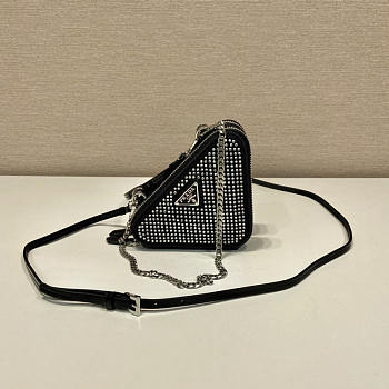 Prada Embellished Satin and Leather Mini Pouch Crystal 15x15x10cm