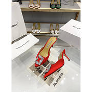 Manolo Blahnik Okkava 105 Jeweled Crystal Buckle Satin High-heeled Red - 4