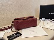 Chanel Small Handle Flap Bag Lambskin Wood Gold Wine Red 21x13.5x6cm - 4