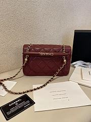 Chanel Small Handle Flap Bag Lambskin Wood Gold Wine Red 21x13.5x6cm - 3