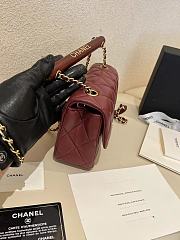 Chanel Small Handle Flap Bag Lambskin Wood Gold Wine Red 21x13.5x6cm - 2