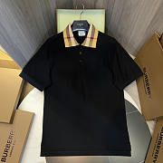 Burberry Check Collar Cotton Polo Shirt In Black - 1