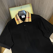 Burberry Check Collar Cotton Polo Shirt In Black - 2