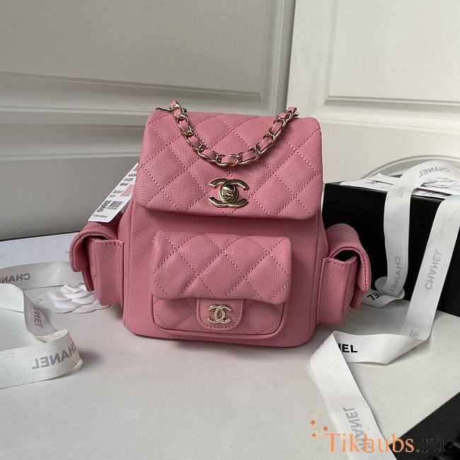 Chanel Small Backpack Caviar Pink Gold 19.5x18x10cm - 1