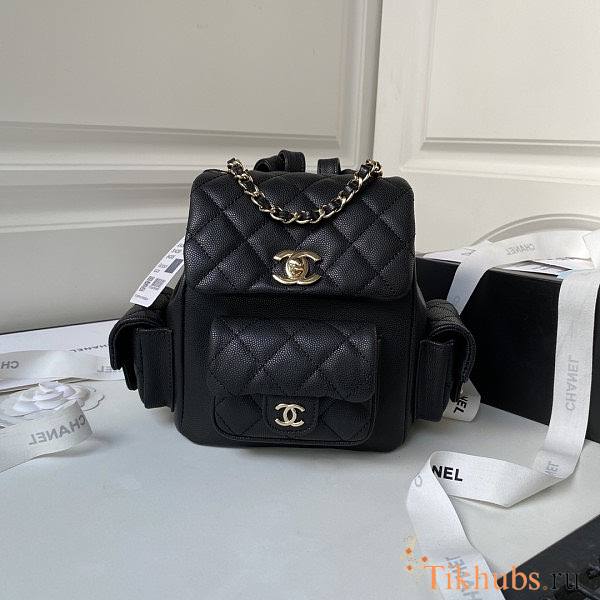 Chanel Small Backpack Caviar Black Gold 19.5x18x10cm - 1