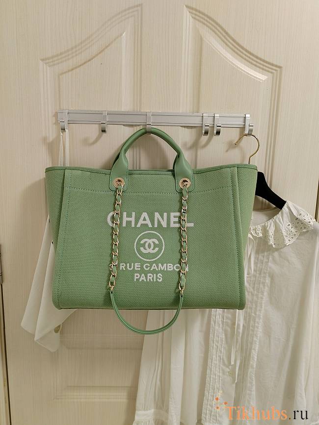 Chanel Shopping Tote Bag Canvas Green 38x22x13cm - 1