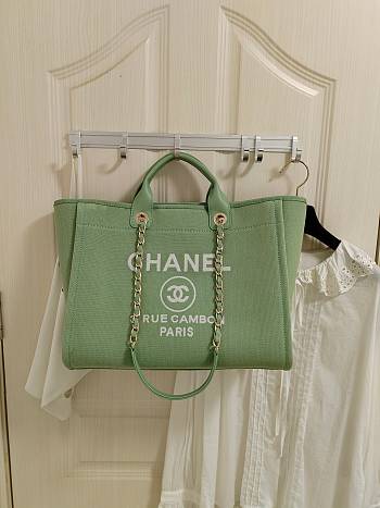 Chanel Shopping Tote Bag Canvas Green 38x22x13cm