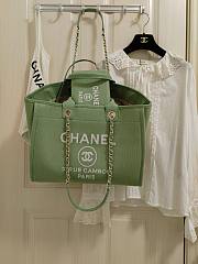 Chanel Shopping Tote Bag Canvas Green 38x22x13cm - 3