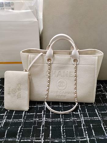 Chanel Shopping Tote Bag Canvas Full White 38x22x13cm