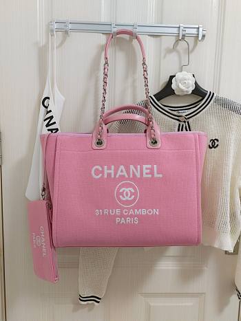 Chanel Shopping Tote Bag Canvas Pink 38x22x13cm