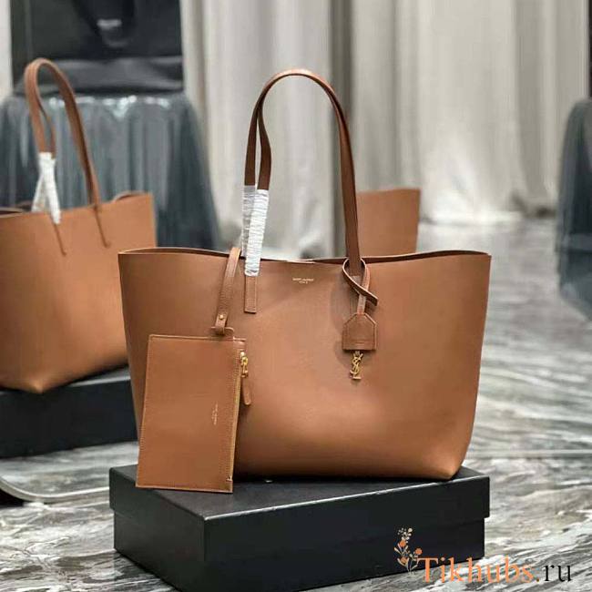 YSL Shopping Bag Supple Leather Brown 37x28x13cm - 1