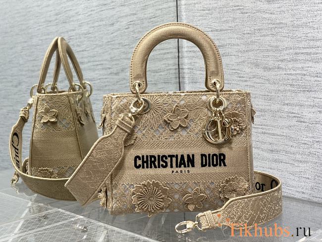 Dior Medium Lady D-Lite Bag Natural D-Lace 3D Macramé 24 x 20 x 11 cm - 1