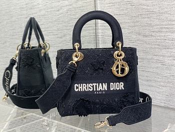 Dior Medium Lady D-Lite Bag Black D-Lace 3D Macramé 24cm
