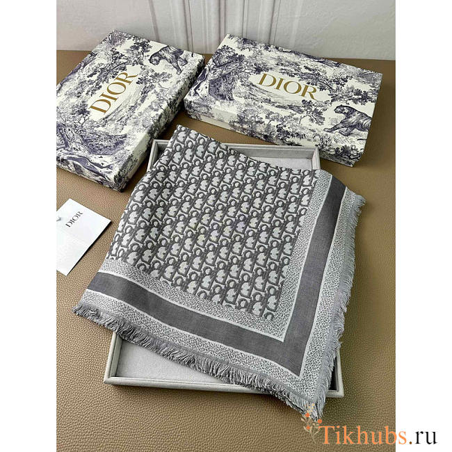 Dior Oblique Shawl Grey Scarf 140x140cm - 1