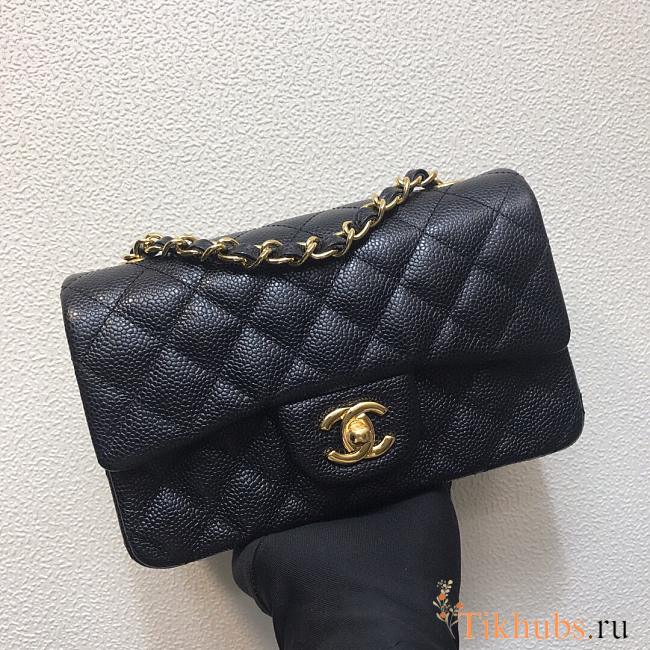 Chanel Classic Flap Bag Black Caviar Gold Hardware 20cm - 1