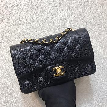 Chanel Classic Flap Bag Black Caviar Gold Hardware 20cm