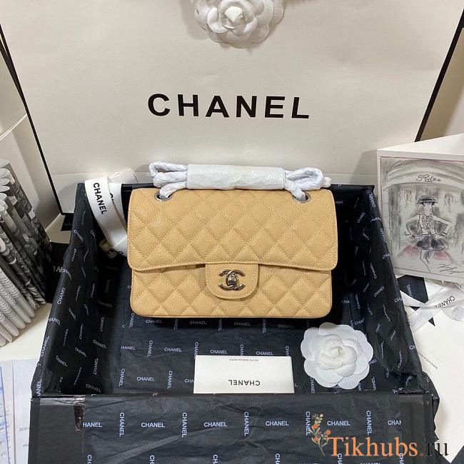 Chanel Small Flap Bag Caviar Silver Hardware Beige 23cm - 1