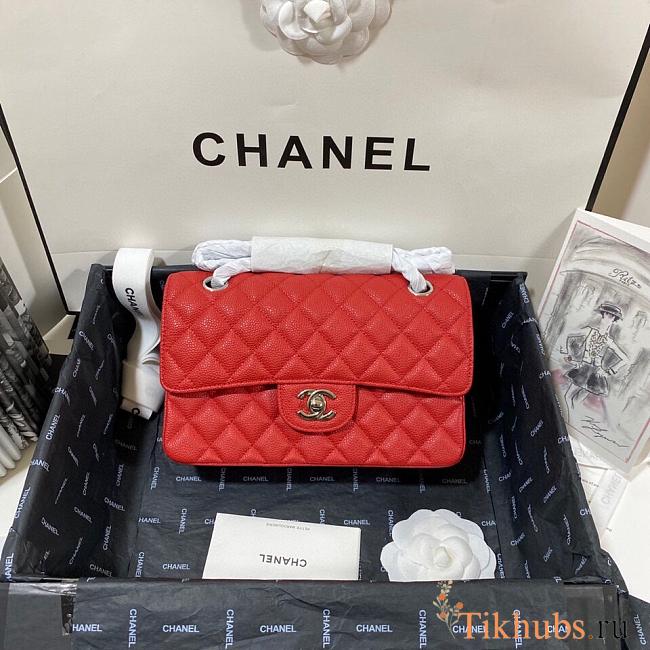 Chanel Flap Bag Red Caviar Silver 23cm - 1