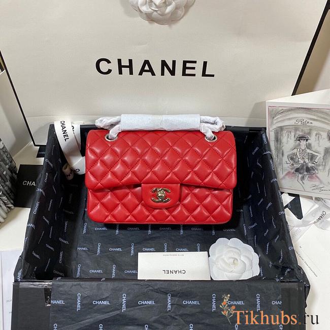 Chanel Flap Bag Red Lambskin Silver 23cm - 1