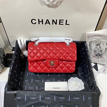 Chanel Flap Bag Red Lambskin Silver 23cm