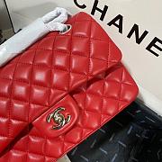 Chanel Flap Bag Red Lambskin Silver 23cm - 5