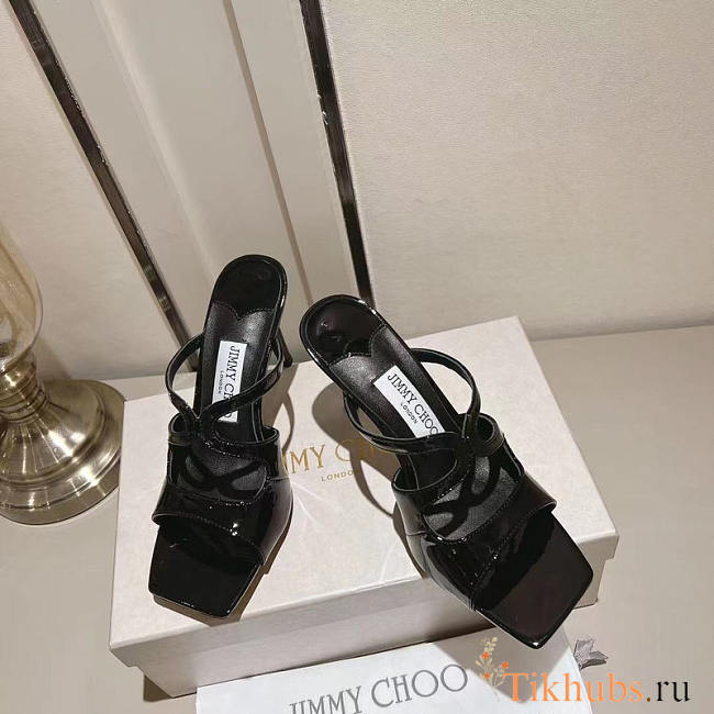 Jimmy Choo Anise 95 Patent Leather Mules Black - 1