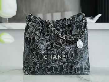 Chanel 22 Handbag Printed Calfskin Silver Black White 35x37x7cm