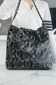 Chanel 22 Handbag Printed Calfskin Silver Black White 35x37x7cm - 5