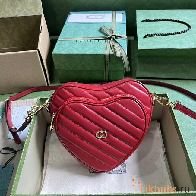 Gucci Interlocking G Mini Heart Shoulder Bag Red 20x17.5x6.5cm - 1