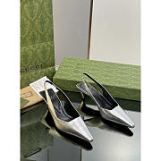 Gucci Ladies Back Lace Up Pumps Leather Silver 6cm - 1