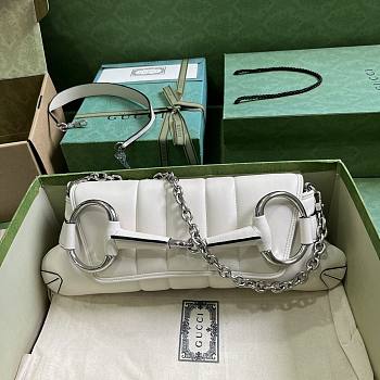 Gucci Horsebit Chain Medium Shoulder Bag White 38x15x16cm