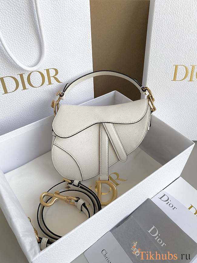 Dior Mini Saddle White With Strap Gold 19cm - 1