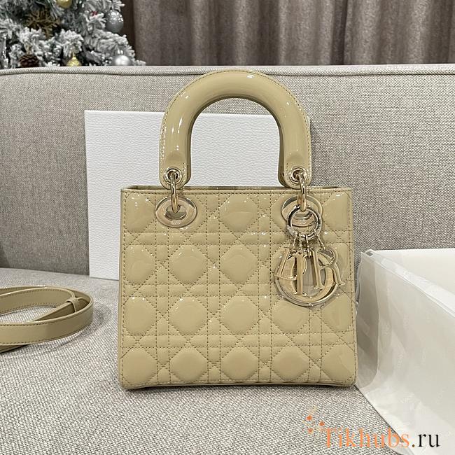 Dior Small Lady Patent Beige Gold 20cm - 1