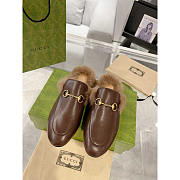 Gucci Princetown Brown Leather Fur Lined Horsebit Mules  - 1