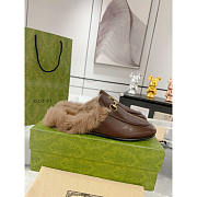 Gucci Princetown Brown Leather Fur Lined Horsebit Mules  - 3