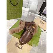 Gucci Princetown Brown Leather Fur Lined Horsebit Mules  - 2