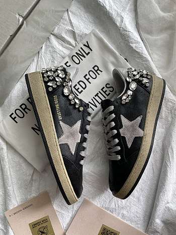 Golden Goose Ballstar Crystal Leather Low-Top Black Sneakers