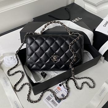 Chanel Flap Bag 23K WOC Black Lambskin Silver 19cm