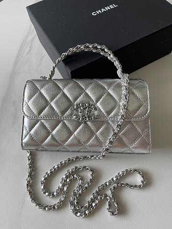 Chanel Flap Chain Bag Silver With Handle 18x10x4.5cm