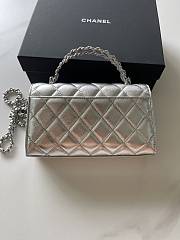 Chanel Flap Chain Bag Silver With Handle 18x10x4.5cm - 6