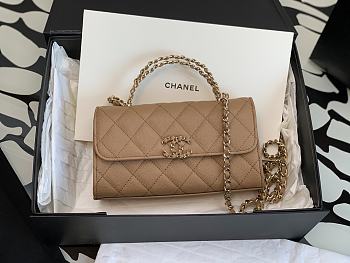 Chanel Flap Chain Bag Tan Caviar Gold With Handle 18x10x4.5cm