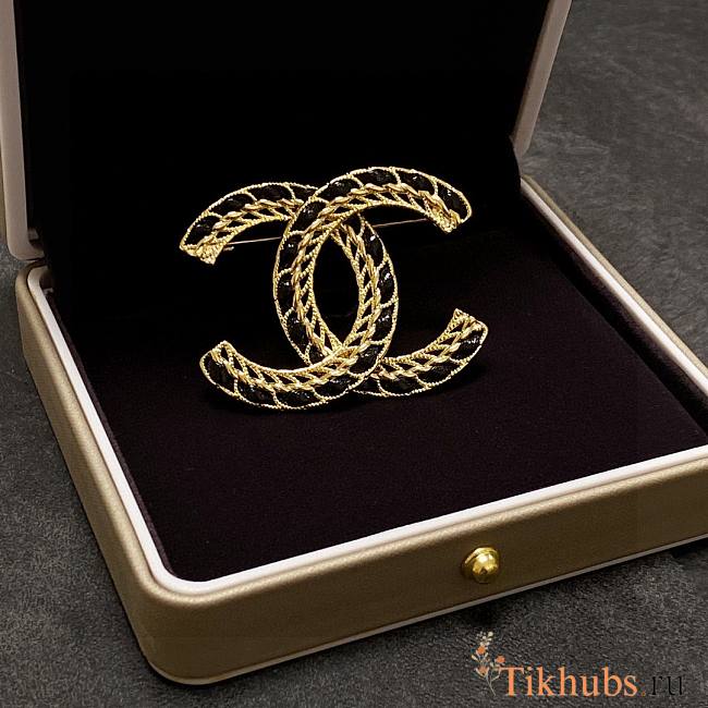 Chanel Gold Black Brooch - 1