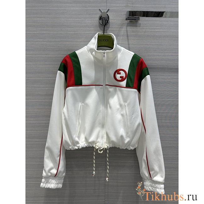Gucci Striped Web Knitted Zipped Jacket White - 1