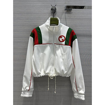 Gucci Striped Web Knitted Zipped Jacket White