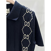 Gucci GG Kitted Cotton Polo Shirt Navy Blue - 3