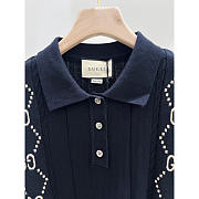 Gucci GG Kitted Cotton Polo Shirt Navy Blue - 4