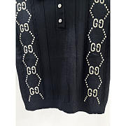 Gucci GG Kitted Cotton Polo Shirt Navy Blue - 5