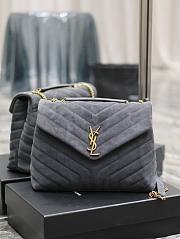 YSL Loulou Medium Chain Bag Suede Grey Gold 32x22x11cm - 1